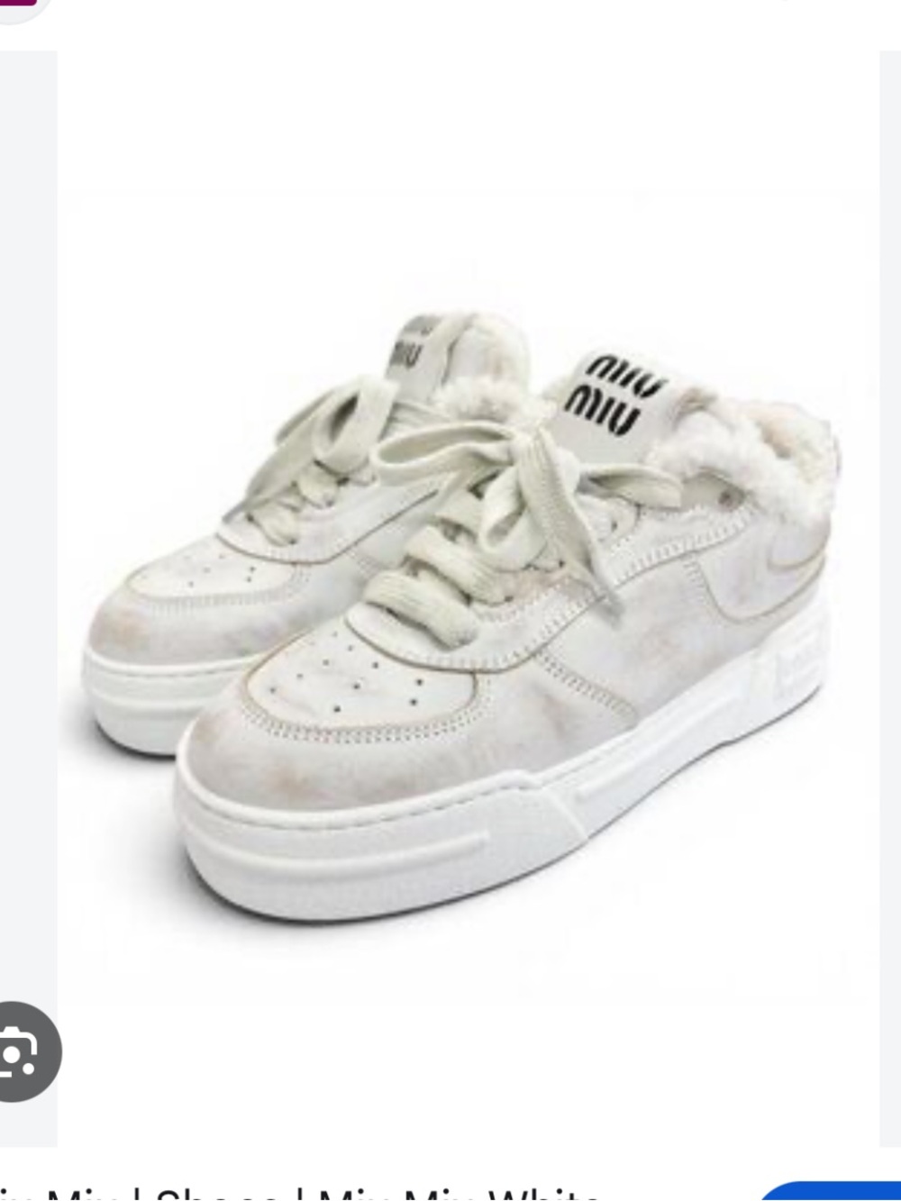 Miu Miu Woman’s White Shearling-Trim Lace-Up Sneakers